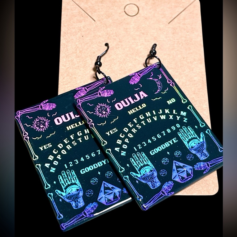 New 2 pack Halloween earrings Ouija board and winged skulls